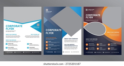 Plantilla de Paquete de volante de negocios de Profesional 3 con diseños limpios y modernos para promoción corporativa, campañas de marketing y publicidad corporativa. Ideal para startups, agencias y servicios profesionales, este versátil conjunto de volantes ofrece una presentación de marca pulida y consistente.