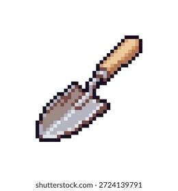 Profesional 32-bit pixel art sprite de una paleta de mano con una cuchara de metal pulido aislado en blanco