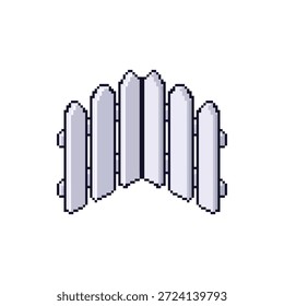 Professionelles 32-Bit Pixel Art Sprite eines weißen Taschenzaunabschnitts mit stabilem Eckaufbau einzeln auf Weiß