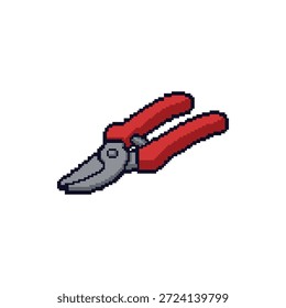 Imagem gráfica profissional de 32 bits pixel art de tesouras de poda com alças de aderência vermelhas isoladas em branco