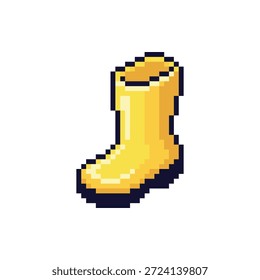 Profesional 32-bit pixel art sprite de una bota de lluvia amarilla con textura de goma brillante aislado en blanco
