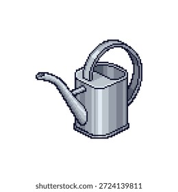 Professionelles 32-Bit Pixel Art Sprite einer Metallbewässerungsdose mit verzinkten Texturen einzeln auf Weiß