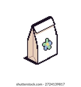 Profesional 32-bit pixel art sprite de un paquete de semillas blancas limpias con identificador floral aislado en blanco