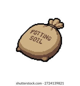 Imagem gráfica profissional de 32 bits pixel de um saco bege de fertilizante com um topo amarrado isolado no branco