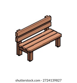 Professionelles 32-Bit Pixel Art Sprite einer Holzbank mit einfacher Lattenkonstruktion einzeln auf Weiß