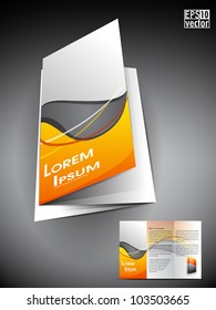 Professional 3D business flyer template or corporate brochure or cover design on grey and yellow wave  pattern with inner pages for publishing, print and presentation.EPS 10.