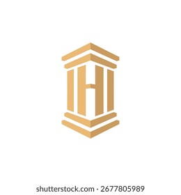 Um logotipo 3D profissional com a letra "H" em forma de uma coluna de direito clássico, simbolizando força e integridade