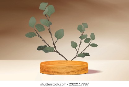 Professional 3D Rounded Wood Podium Stand - Isolated on Light Brown Background