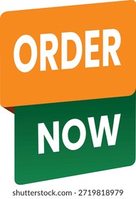 Un Anuncio profesional de estilo 3D "Order Now" con un diseño de cinta doblada en naranja vibrante y verde. Este gráfico limpio y moderno es perfecto para Sitios web de comercio electrónico, marketing digital promocional y anuncios minoristas para impulsar las ventas y el compromiso de los Clientes.