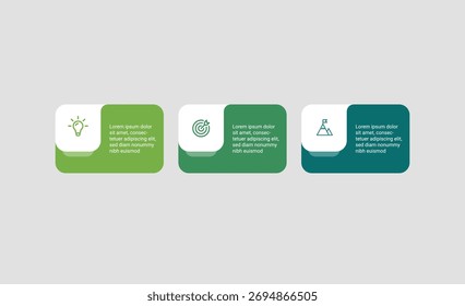 Professionelle 3-Schritt-Timeline-Infografik-Vorlage für Geschäftspräsentationen und die Visualisierung strategischer Prozesse im modernen Vektorstil