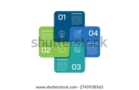 Professional 4 Options Square with Numbering for integrated business solutions. Vector illustration.