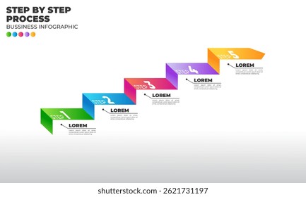 Um infográfico profissional de 5 etapas com layout em estilo de escada ascendente que se move para o canto superior direito