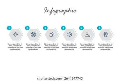 Professional 6-Stage Arrow Infographic – Clean Vector Layout with Icons for Business Strategy Mapping, Marketing Workflow, and Project Planning.