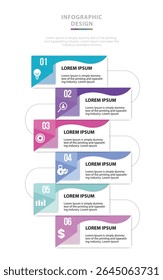 infográfico profissional de 6 etapas com ícones, guias coloridas e caixas de texto — perfeito para estratégias de marketing, planejamento de negócios, fluxos de trabalho, gráficos de processos, apresentações e uso corporativo.