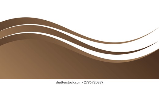Professional abstract background featuring elegant flowing wavy lines and layered curves in rich chocolate brown, mocha, and tan gradient tones against a clean white space. eps10
