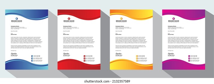 Professional Abstract Corporate Letterhead Template Design For Advertising Company Profile Layout, Letterhead Design Simple, And Clean Print-ready With Red, Orange, Blue And Violet CMYK Color 26