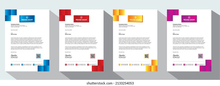 Professional Abstract Corporate Letterhead Template Design For Advertising Company Profile Layout, Letterhead Design Simple, And Clean Print-ready With Red, Orange, Blue And Violet CMYK Color 30