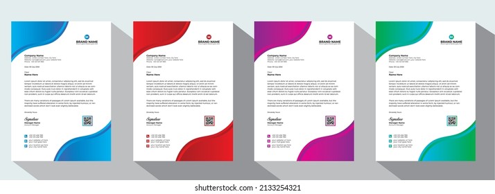 Professional Abstract Corporate Letterhead Template Design For Advertising Company Profile Layout, Letterhead Design Simple, And Clean Print-ready With Red, Violet, Blue And Green CMYK Color 29