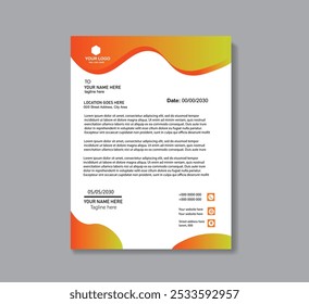 Professional Abstract Modelo corporativo Letterhead Design para publicidade Layout de perfil da empresa, Design Letterhead Simples, e Clean Print-ready com vermelho, 