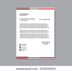 Professional Abstract corporate Letterhead template Design for Advertising Company Profile Layout, Letterhead Design Simple, And Clean Print-ready with Red, Orange and blue CMYK Color 20