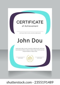 Professional achievement certificate design template. Vector diploma with customized copyspace and borders. Printable document for awards and recognition. Calibri Regular, Arial, Myriad Pro fonts used