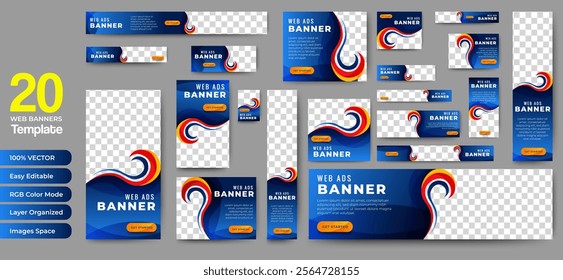 Professional ads banner template set design. Business web banner layout for cover, flyer, social media, background, poster, card. vector	