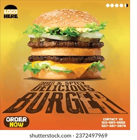 Professional Advertisement Poster, Burger Social Media Post Template, Fast food web banner design, marketing food banner template for restaurant,  post template vector,