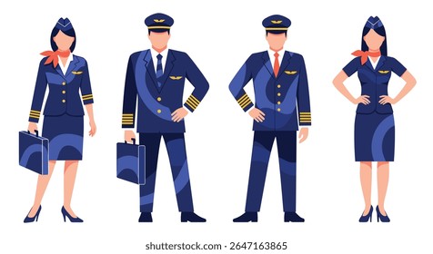 Professional Airline Crew Uniforms for Flight Attendants and Pilots