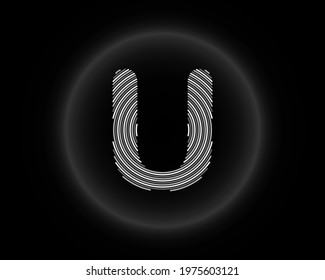 Professional Alphabet letter U ornate lettering monogram design on aesthetic metallic black texture background
