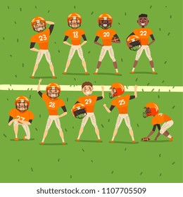 Professional american football team players in field vector Illustration