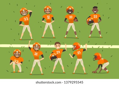 Professional american football team players in field vector Illustration