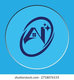 Professional AN,AI Letter Monogram Logo with House Icon and Sparkles for Real Estate or Cleaning Services
