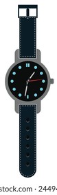 Professional Analog Wrist Watch Vector Illustration. Classic Wrist Watch In Grey Dial With Beautiful Straps In Dark Blue Colour. Analogue Wrist Watch In Blue and Grey Isolated on White Background.