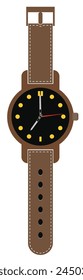 Professional Analog Wrist Watch Vector Illustration. Classic Wrist Watch In Brown Dial With Beautiful Straps In Brown Colour Also. Analogue Wrist Watch In Brown Combo Isolated on White Background.
