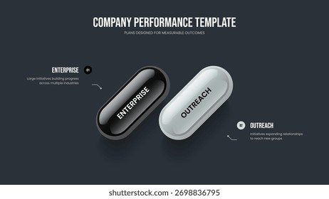 Análisis de Profesional Diseño de marco de diagrama de 2 elementos. Ilustración vectorial de Plantilla de presentación de la campaña de ventas. Diseño de diapositiva de infografía de dos pasos de crecimiento Corporativa.