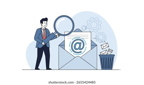 Análisis de Profesional del contenido del correo electrónico mediante una ilustración con lupa