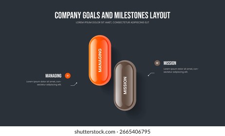 Ilustração de vetor de layout de apresentação de análise profissional. Visual Portfolio 2 Elemento Infográfico Modelo de apresentação de slides. Projeto de quadro de diagrama de duas etapas do relatório corporativo.