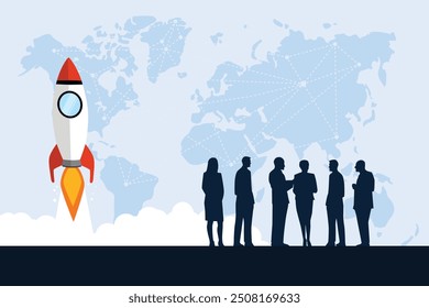 Profissional equipe de análise silhueta fundo. Modelo inovador de design de pôster de ilustração de vetor de desenvolvimento de negócios