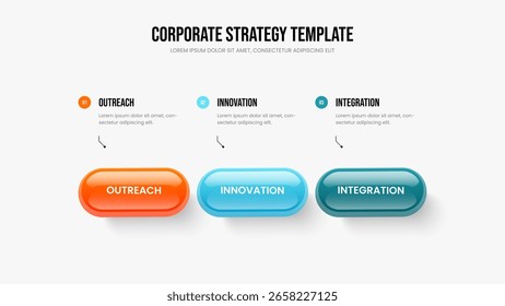 Professional Analysis Three Step Infographic Frame Design. Company Performance 3 Element Diagram Slideshow Layout. Service Profile Slide Template Vector Illustration.
