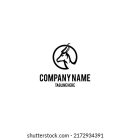 Professional Antelope Head Logo Design Featuring Elegant Gazelle Silhouette in Circle for Outdoor Adventure, Safari, Wildlife Conservation, and Modern Corporate Branding Identity