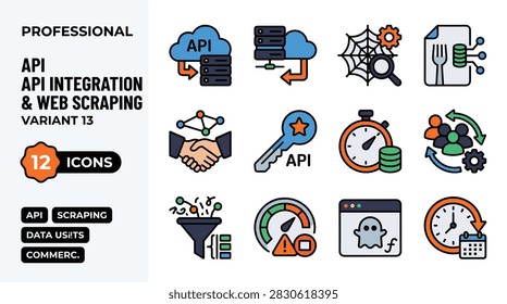 Professional API Integration and Web Scraping Icons Set Collection