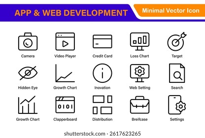 Professional App Web Development Icons – Modern Outline Vector Set for UI, UX, Programming, Websites, Coding, Digital Products, and Software
