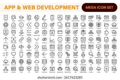Professional App Web Development Icons – Modern Outline Vector Set for UI, UX, Programming, Websites, Coding, Digital Products, and Software