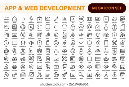 Professional App Web Development Icons – Modern Outline Vector Set for UI, UX, Programming, Websites, Coding, Digital Products, and Software