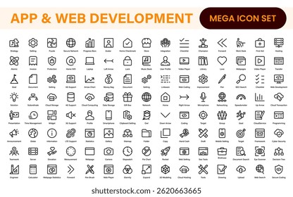 Professional App Web Development Icons – Modern Outline Vector Set for UI, UX, Programming, Websites, Coding, Digital Products, and Software