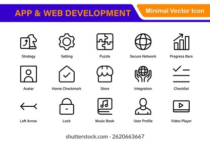 Professional App Web Development Icons – Modern Outline Vector Set for UI, UX, Programming, Websites, Coding, Digital Products, and Software