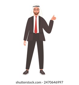 A professional Arab man in a suit and tie displaying a positive gesture by giving a thumbs up.