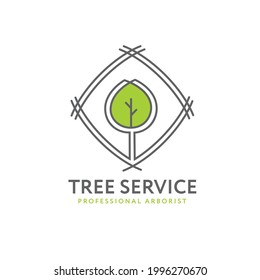 Professional Arborist Tree Care Service Organic Eco Sign Concept. Landscaping Design Raw Vector Illustration 