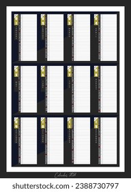 Professional architect design wall art calendar 2024 wallmate canvas type with yearly Day planner column in nice office green color background. High choice vector eps modern design template.