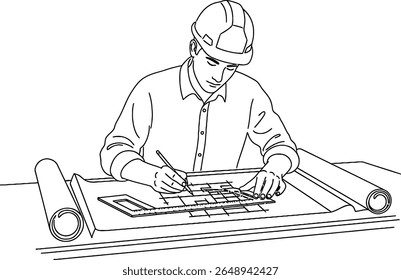 Arquiteto Profissional ou Engenheiro de Projeto Planos Linha Arte Ilustração